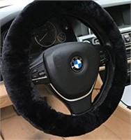 Opened Black fur steering wheel cover, about 12