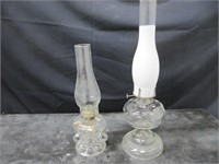 2 CLEAR GLASS OIL LAMPS