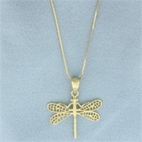 Dragonfly Necklace in 14k Yellow Gold