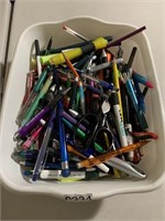 Tub of Pens and Office Supplies (Living room)