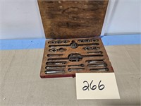 tap & dies in old wooden box