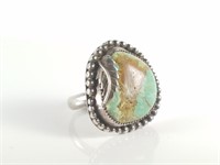 STERLING SILVER TURQUOISE RING HANDMADE W FEATHER