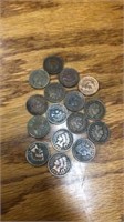 16 Indian head pennies assorted dates