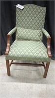 GREEN UPHOLSTERED ARM CHAIR