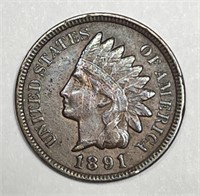 1891 Indian Head Cent About Uncirculated AU