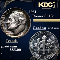 Proof 1951 Roosevelt Dime 10c Grades GEM+ Proof Ca