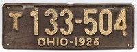 Ohio 1926 License Plate 16-3/8" x 5-7/8"
