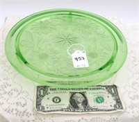 "SUNFLOWER" GREEN DEPRESSION CAKE PLATE