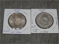 Pair of Large dollar sized SILVER coins of MEXICO