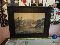 Large Oak frame litho print Lake