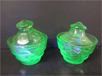 PAIR VINTAGE GREEN URANIUM GLASS SMALL DISHES
