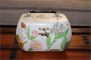 Wooden Decoupage box purse train case handbag