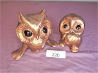 Two Gold Painted Ceramic Owls