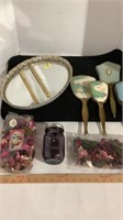 Vintage hair brush, comb and mirror sets with