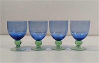 Vintage Mouth Blown Blue And Green Glasses