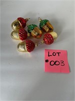 Lot of Six Vintage Acorn Glass Ornaments