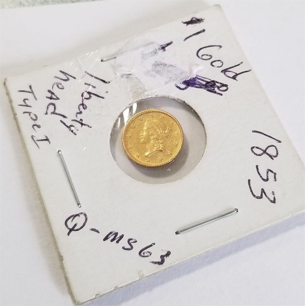 1853 $1 Dollar Gold Coin Type 1