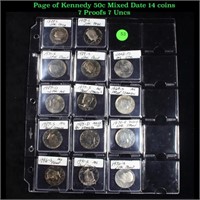Page of Kennedy 50c Mixed Date 14 coins