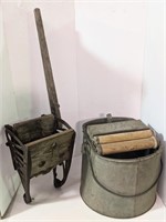 Vtg DeLuxe Ringer Mop Bucket & Wooden Mop Side