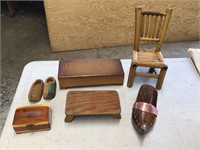 WOOD SHOES, WOOD BOXES, BAMBOO CHAIR