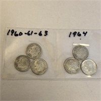 SILVER Roosevelt Dime Lot x 6 1960-1964