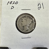 1920-D MERCURY SILVER DIME