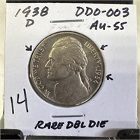 1938-D JEFFERSON NICKEL DOUBLE DIE DDO-003