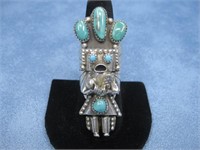 Sterling Silver Signed Kachina Ring