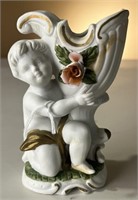Small Porcelain Cherub Vase With Rose