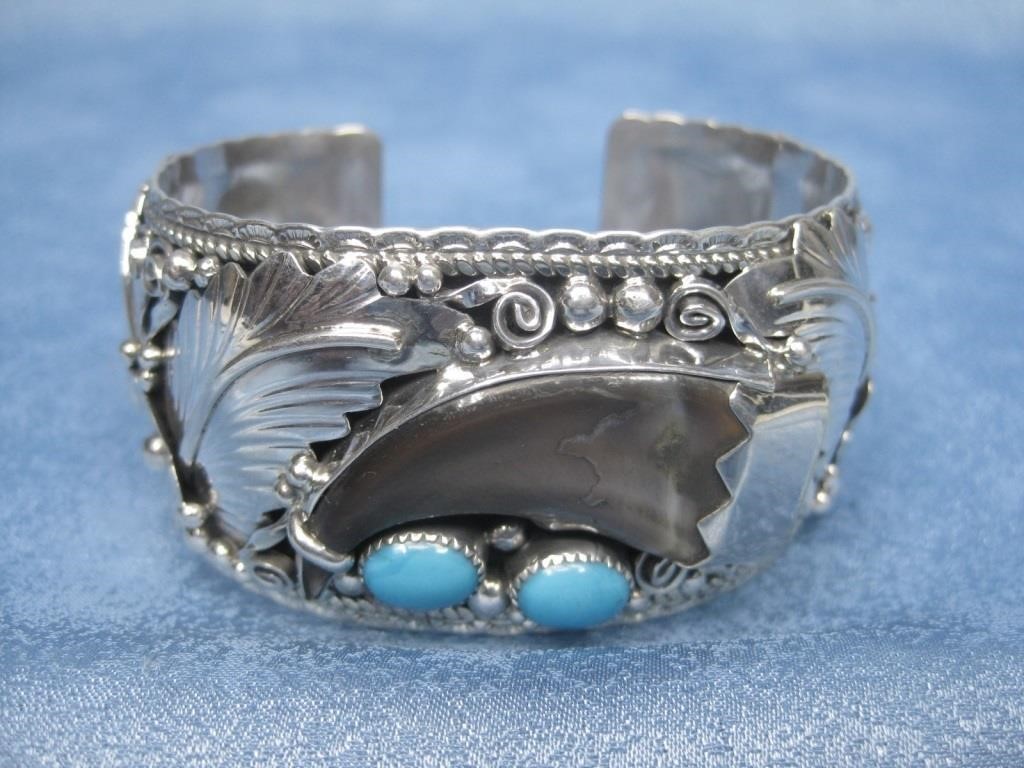 Sterling Silver Navajo Bear Claw Bracelet Hallmark