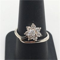 Sterling Silver Clear Stone Flower Ring