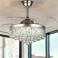 $160  42' Crystal Ceiling Fan, 3 Color Lights