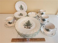 Set of Christmas Dishes: Plates, Cups, Saucers