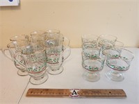 8 Glass Christmas Mugs & Small Christmas Goblets