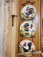 Home Decor - Rooster Plates & Hanging Plate Holder