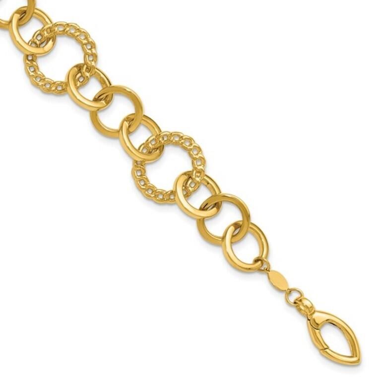 14K- Polished Fancy Circle Link Bracelet