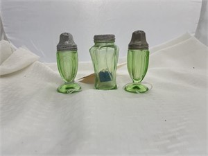 3 Green Salt/Pepper & Salt Shakers