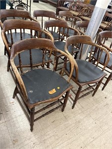 10 Vntg Wooden Barrel Back Chairs Chairs