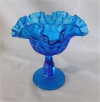 Fenton Glass Colonial blue thumb print compote -