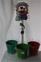3 Planters w/ Wooden Yard Stakes