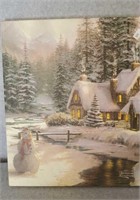CANVAS PICTURE "HOUSE BY RIVER SNOWMAN"