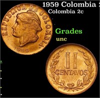 1959 Colombia 2 Centavos KM#214 Grades Brilliant U