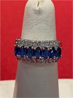 CZ ring. Size 7. Marked 10 K. Blue and white