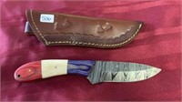DEMASCUS STEEL KNIFE & SHEATH, 4" BLADE