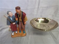 Hakata Mimasu Figurine & Brass Calligraphy Bowl