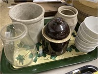 Stoneware Crocks, Dietz Lamp Shade, Stoneware