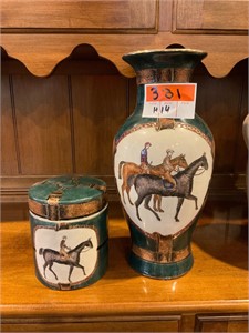 Equestrian Themed Vase & Lidded Jar