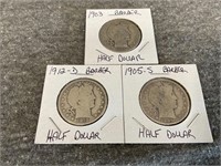 1903, 1905-S and 1912-D Barber Half Dollars