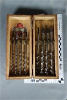 Lot Eight (8) Assorted Auger Bits in Wooden Box