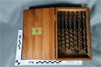 Seven (7) Assorted Auger Bits in Wooden Box